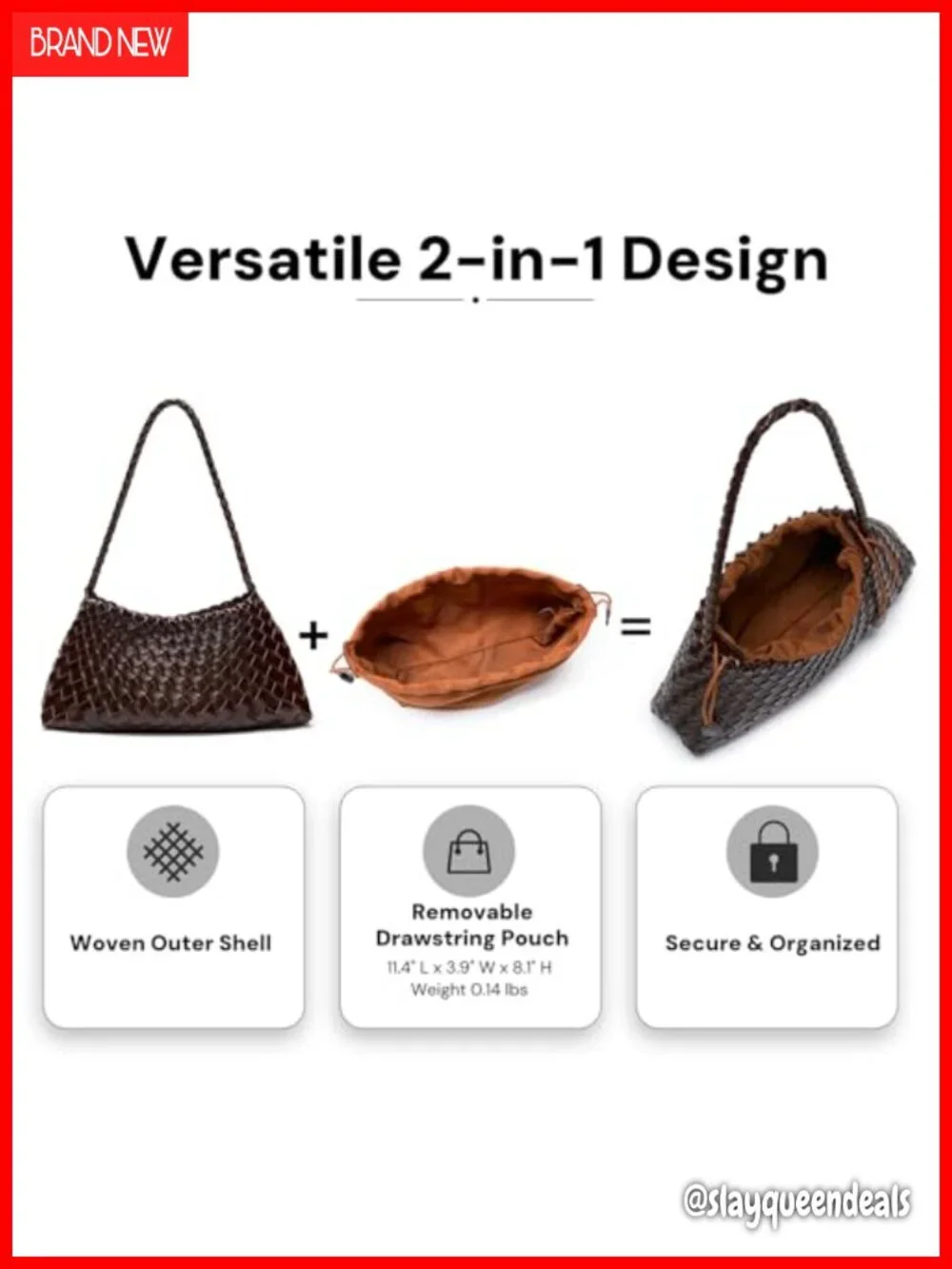 Vegan Leather Woven Hobo Shoulder Purse Drawstring Braided Strap